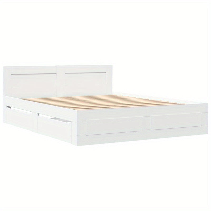 Bedframe – Bed – Bedframe Met Hoofdbord – Slaapkamermeubel – Enkelbed – Modern Wit – 150x200 cm – Duurzaam Multi-Layer Ontwerp – Gemakkelijk In Elkaar Te Zetten