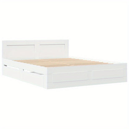 Bedframe – Bed – Bedframe Met Hoofdbord – Slaapkamermeubel – Enkelbed – Modern Wit – 150x200 cm – Duurzaam Multi-Layer Ontwerp – Gemakkelijk In Elkaar Te Zetten