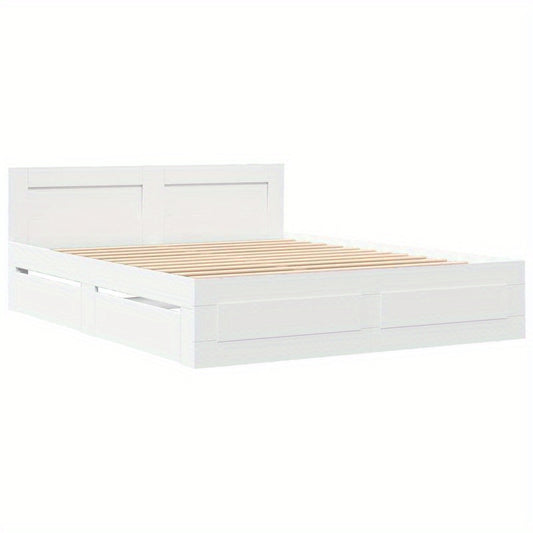 Bedframe – Bed – Bedframe Met Hoofdbord – Slaapkamermeubel – Enkelbed – Modern Wit – 150x200 cm – Duurzaam Multi-Layer Ontwerp – Gemakkelijk In Elkaar Te Zetten