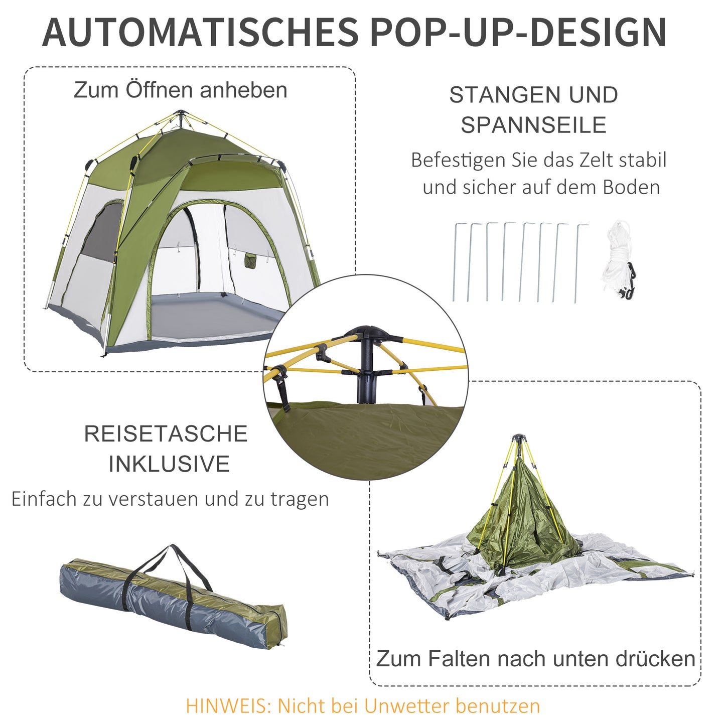 Pop-Up Tent – Kampeertent – Automatische Tent – Snel Opzetten Tent – Outdoor Tent – Waterbestendig – Hydraulisch Mechanisme – 240x240x199 cm – Groen-Grijs