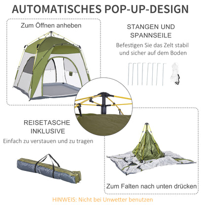 Pop-Up Tent – Kampeertent – Automatische Tent – Snel Opzetten Tent – Outdoor Tent – Waterbestendig – Hydraulisch Mechanisme – 240x240x199 cm – Groen-Grijs