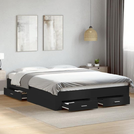 Bedbodem – Bedframe – Slaapkamerframe – Lattenbodem – Onderbedkast – Zwart – Stevige Houten Constructie – Eenvoudige Montage Zonder Gereedschap – 140x200 cm Queen Size