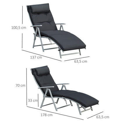 Zwarte Ligstoel – Tuinstoel – Relaxstoel – Lounge Chair – Zonnebed – 7 Posities Verstelbaar – Met Comfortabel Matras en Metalen Armleuningen