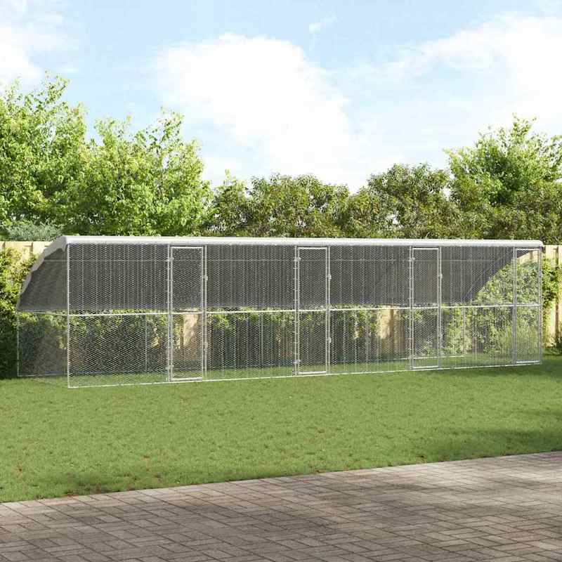 Kippenren – Kippenhok – Buitenren – Dierenren – Vogelkooi – Gegalvaniseerd Staal – Extra Groot 800x200x198,5 cm – Duurzaam En Weerbestendig