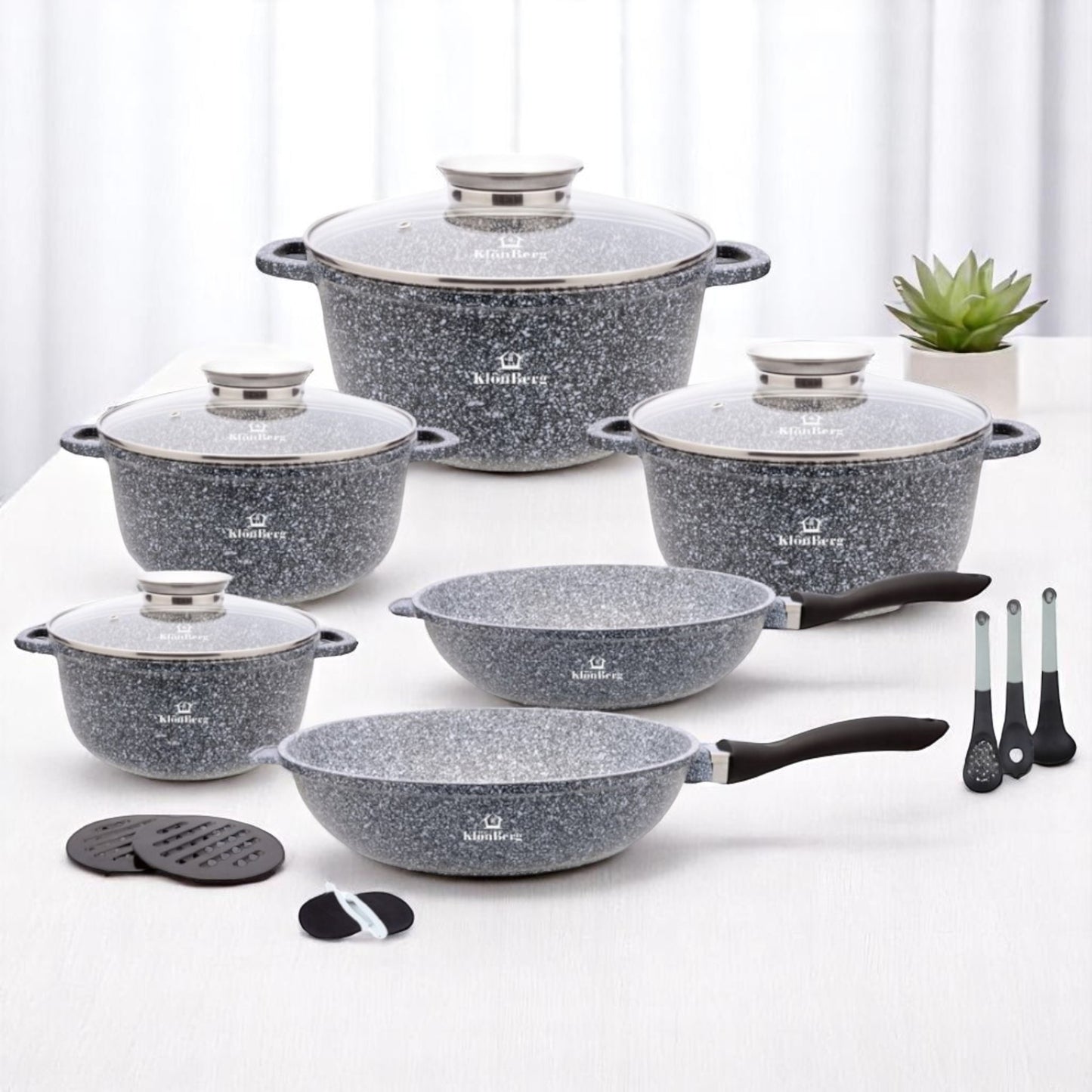 12-delige Pannenset – Pannen Set – Kookgerei – Servies – Keukenset – Inductiegeschikt – Anti-aanbak Coating – Snelle Warmteverdeling – Aluminium