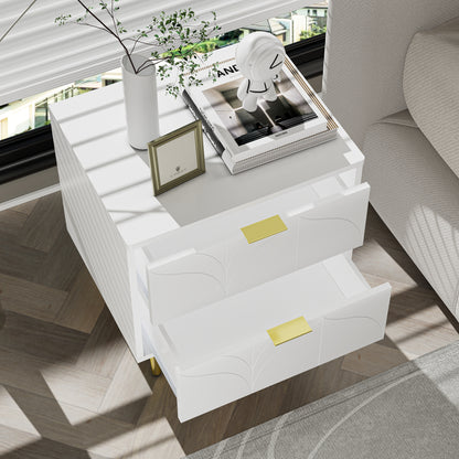 Nachtkastje – Bedkastje – Bedtafel – Slaapkamerkastje – Ladekast – Hoogglans Wit – Set Van 2 – Anti-Bots Hoeken – 2 Lades – Compact Formaat 50x40x54 cm