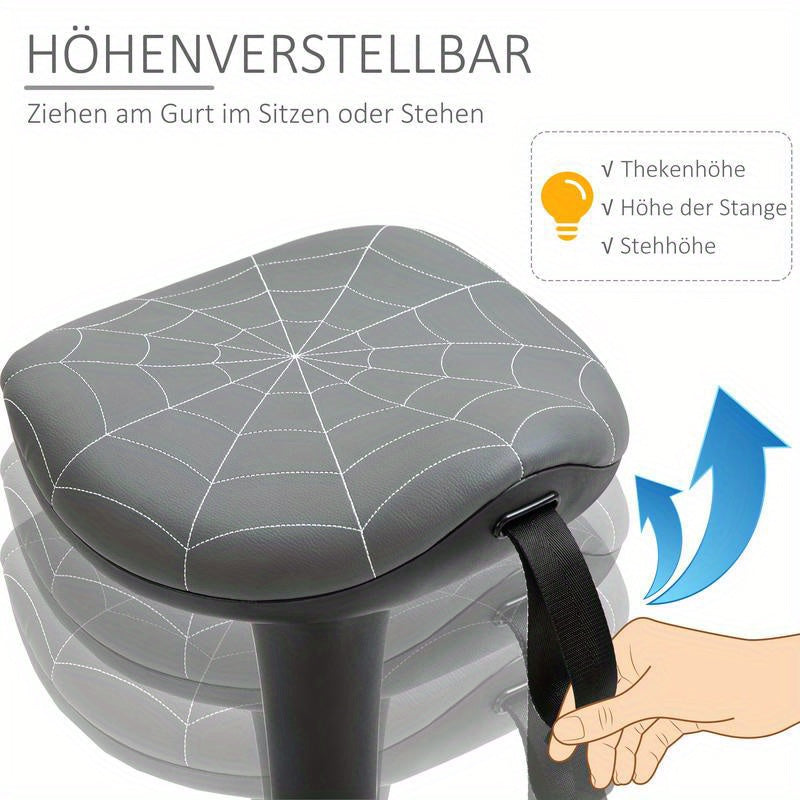 Office Stool with Swivel Function, Ergonomic Design, Adjustable Height from 65.5 to 83.5 Cm, Tiltable at 120°, Gray Color, Leisure Chair, Comfortable Living Room Furniture, Multifunctional Seat, Suitable for Living Room, Bed