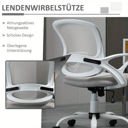 Ergonomic Mesh Office Chair with Adjustable Swivel & Height - Breathable Linen-Look Fabric, 360° Swivel, 5-Point Lumbar Support, 5-Level Airflow Perforated Backrest, 5-Point Ergonomic Design for Home & Work, Gray, Office Cha