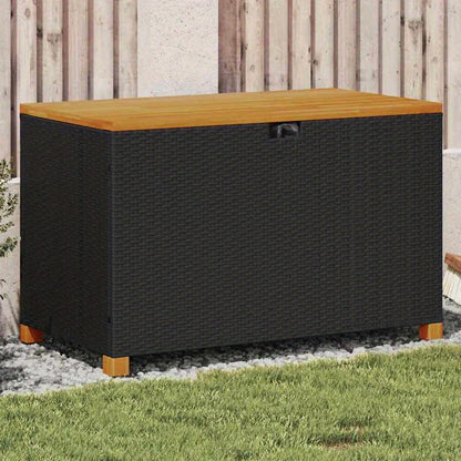All-Weather Tuinkist – Opbergbank – Tuinbox – Outdoor Opslag – Patio Opberger – Zwarte Woven Resin Constructie – Acaciahouten Deksel