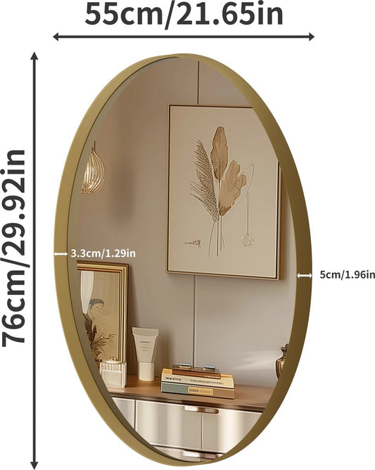 Badkamerspiegel - Spiegel - Ovaal - Goud - Metaal Aluminium - Spiegel - Hangspiegel - Wandspiegel - 77x55 cm