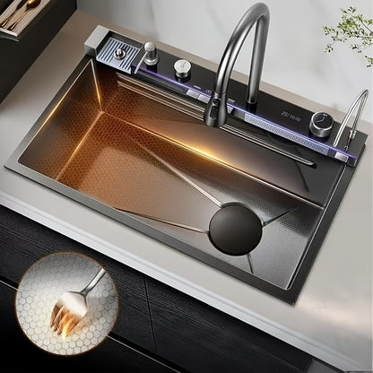 Keukenspoelbak – Spoelbak – Spoelbak RVS – Onderbouw Spoelbak – Werkstation Spoelbak – Zwart Matzwart – SUS304 Roestvrij Staal – Grote Enkele Kom 74,9x45 cm