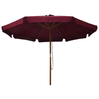 330 cm Burgundy Red Parasol with Wooden Pole | Polyester Film, 6 Ribs, Stainless Steel Shaft and Rib, PE Lamination, Canvas Fabric