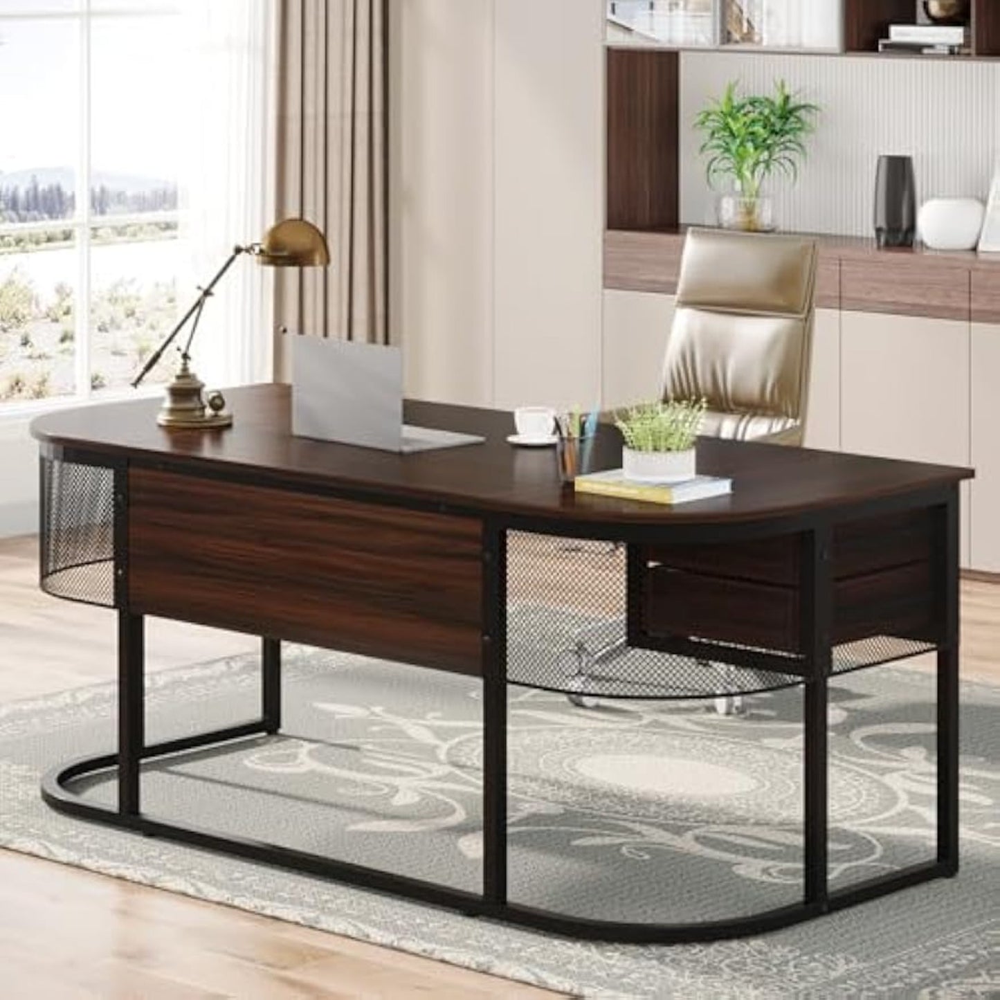 Bureau – Werktafel – Computertafel – Bureaublad – Bureaus – 160x80 cm – 4 Ruime Lades – Duurzaam MDF Metalen Frame – Donker Walnoot