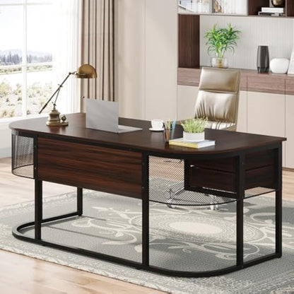 Bureau – Werktafel – Computertafel – Bureaublad – Bureaus – 160x80 cm – 4 Ruime Lades – Duurzaam MDF Metalen Frame – Donker Walnoot