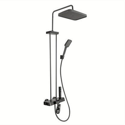Modern Wall-Mounted Bath Tap with Hand Shower - 5-in-1 Shower System, Brass & Stainless Steel Construction, Black Finish, Corrosion Resistant for Contemporary Bathrooms, Bathroom Upgrade, Sleek Bathroom Style, Durable Bathroo