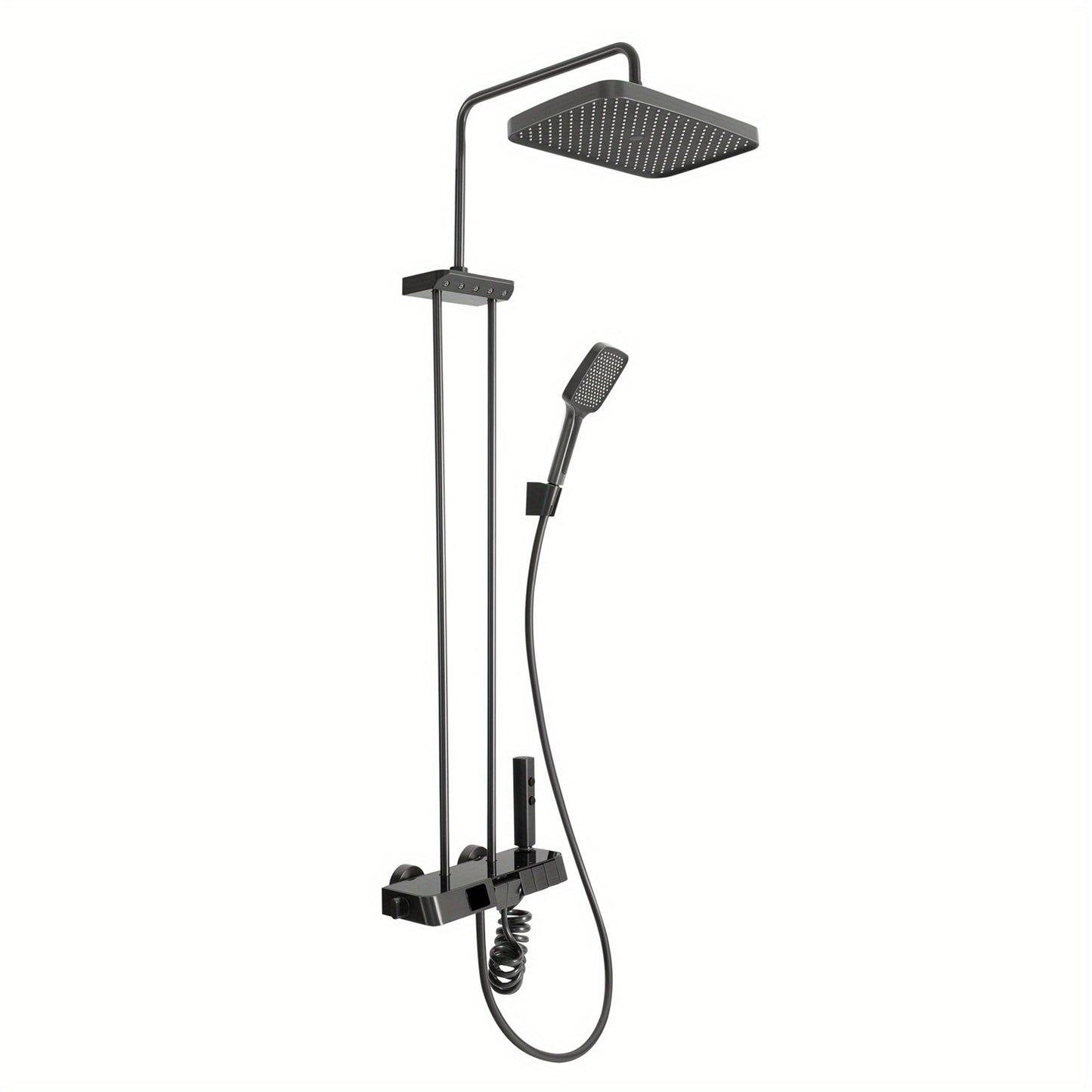Douchekraan – Doucheset – Mengkraan – Thermostaatkraan – Handdouche – 5-in-1 Waterstanden – Messing en RVS – Zwart Mat