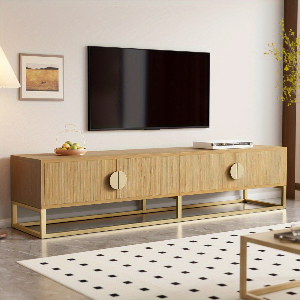 TV Meubel – TV Kast – Televisiekast – Dressoir – Opbergmeubel – 180 cm – Houtnerf Met Gouden Accenten – Soft-Close Deuren