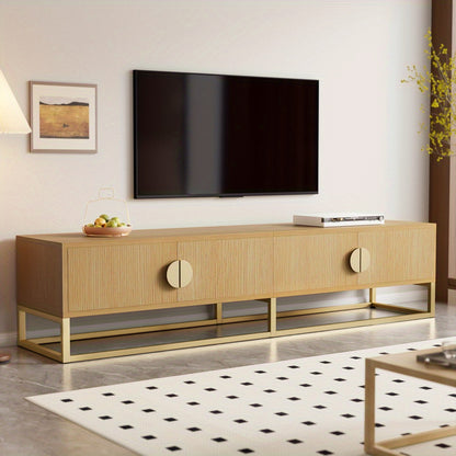 TV Meubel – TV Kast – Televisiekast – Dressoir – Opbergmeubel – 180 cm – Houtnerf Met Gouden Accenten – Soft-Close Deuren
