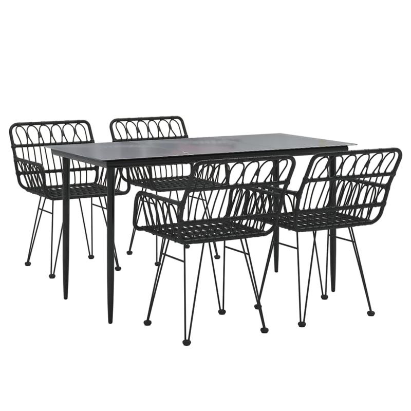 Tuinset – Tuinmeubel – Terrasset – Buitenmeubilair – Patio Set – Zwart Poly Rattan – Weerbestendig – 5-Delige Set Met Tafel En 4 Stoelen