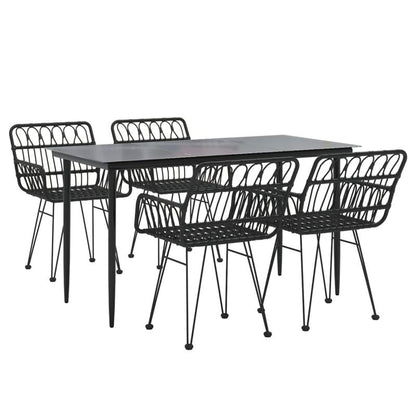 Tuinset – Tuinmeubel – Terrasset – Buitenmeubilair – Patio Set – Zwart Poly Rattan – Weerbestendig – 5-Delige Set Met Tafel En 4 Stoelen