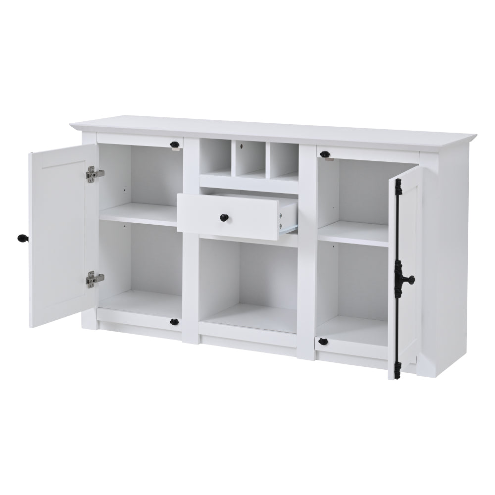 Modern-Style Sideboard with Two Doors and One Drawer | 130cm Wide, Three Wine Racks, Semi-Open Storage, White, Metal, Suitable for Hallways, Living Rooms, and Offices