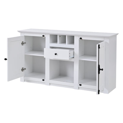 Modern-Style Sideboard with Two Doors and One Drawer | 130cm Wide, Three Wine Racks, Semi-Open Storage, White, Metal, Suitable for Hallways, Living Rooms, and Offices