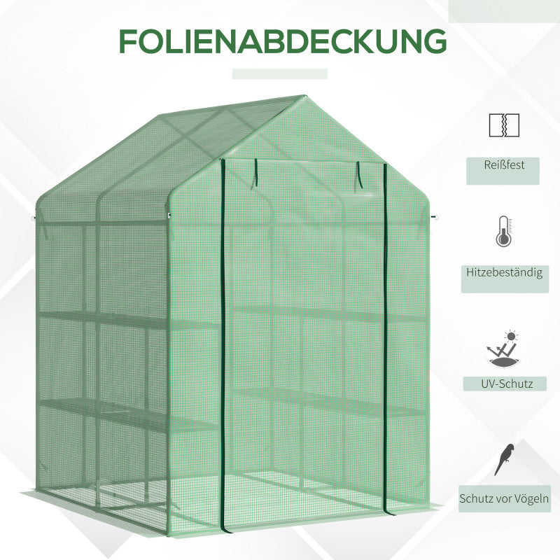 Kweekkas – Broeikas – Tuinkas – Plantenkas – Mini Kas – Loop-in Design – 8 Planken – Gepoedercoat Stalen Frame – Waterdichte UV-bestendige PE Hoes – Groen