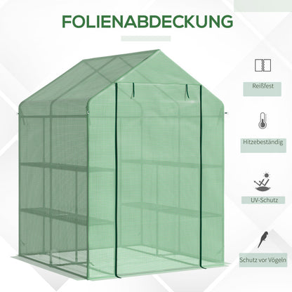 Kweekkas – Broeikas – Tuinkas – Plantenkas – Mini Kas – Loop-in Design – 8 Planken – Gepoedercoat Stalen Frame – Waterdichte UV-bestendige PE Hoes – Groen
