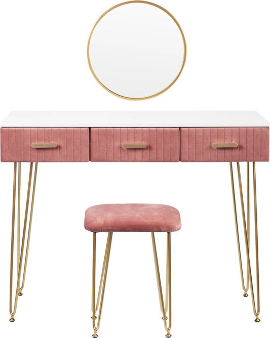 Luxury Dressing Table - Make-up Table - Dresser - Dressing Table - Make-up Table - Including Mirror and Stool - Velvet Look - Ladies/Teenagers