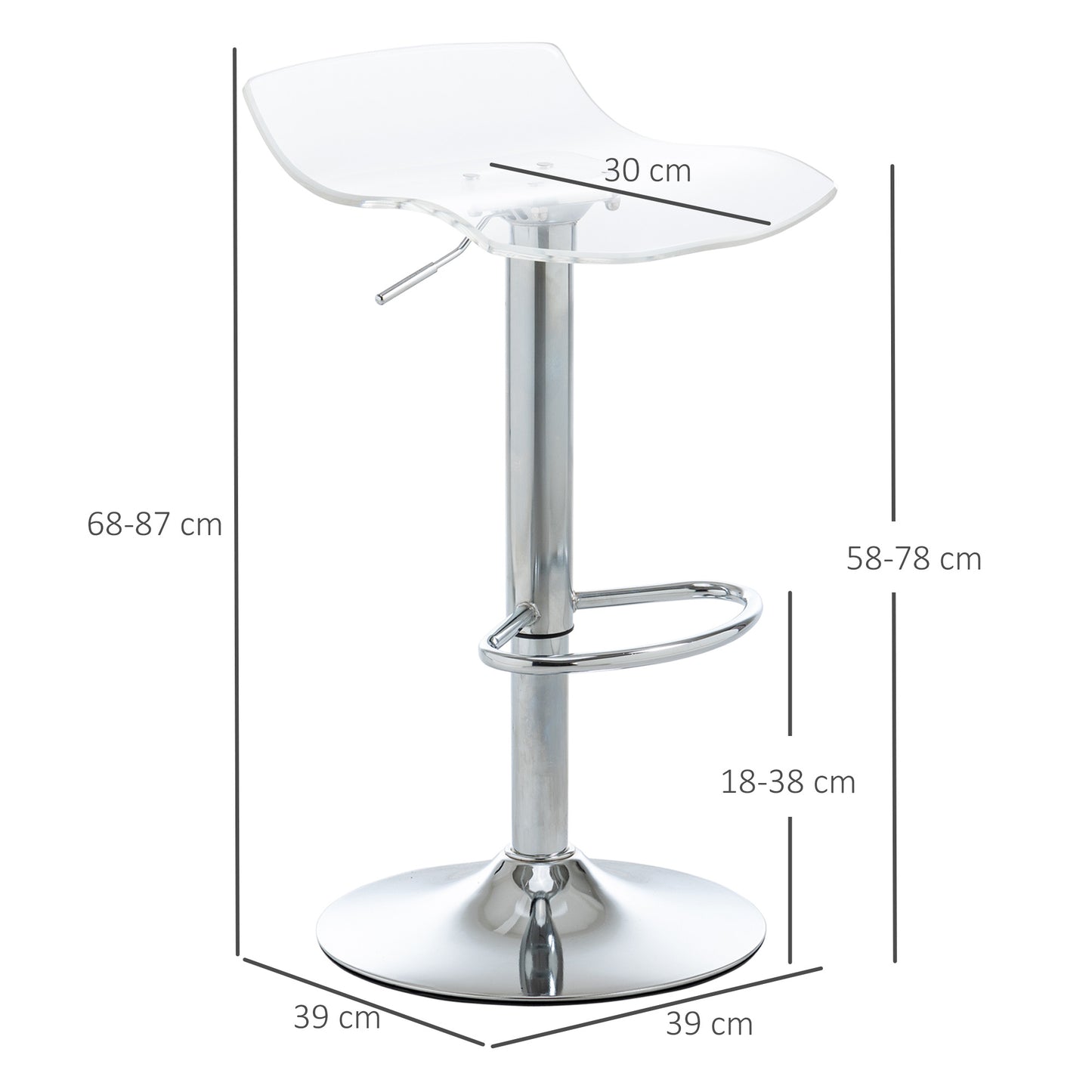 Barstoel – Barkruk – Kruk – Barstoel Set – Transparant Acryl – 360° Draaibaar – In Hoogte Verstelbaar – Met Voetsteun