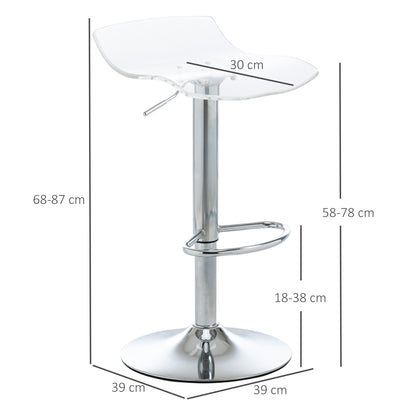 Barstoel – Barkruk – Kruk – Barstoel Set – Transparant Acryl – 360° Draaibaar – In Hoogte Verstelbaar – Met Voetsteun