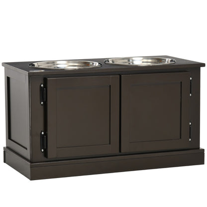 Verhoogde Hondenvoerbak – Hondenbak – Voerbak – Drinkbak – Voedingsstation – RVS Voerbakken – Duurzaam Plastic – Makkelijk Schoon Te Maken – 60x30x34 cm – Koffiebruin