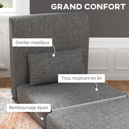 Fauteuil Bedstoel – Zitzak – Relaxstoel – Bank – Slaapfauteuil – Grijs Linnen – Inclusief Kussen – Draagkracht 240 Kg