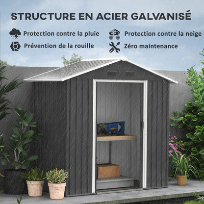 Metalen Tuinschuur – Tuinberging – Tuingereedschap Opslag – Tuinbox – Buitenopslag – 2,1 m² Ruimte – Ventilatie Met 4 Openingen – Dubbele Schuifdeuren Met Slot – Donkergrijs
