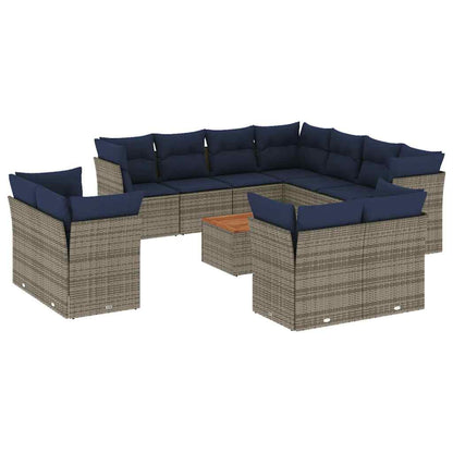 Loungeset – Tuinset – Loungesofa – Terrasmeubilair – Tuinmeubelen – Weerbestendig Poly Rattan – 12-delig Met Kussens – Grijs