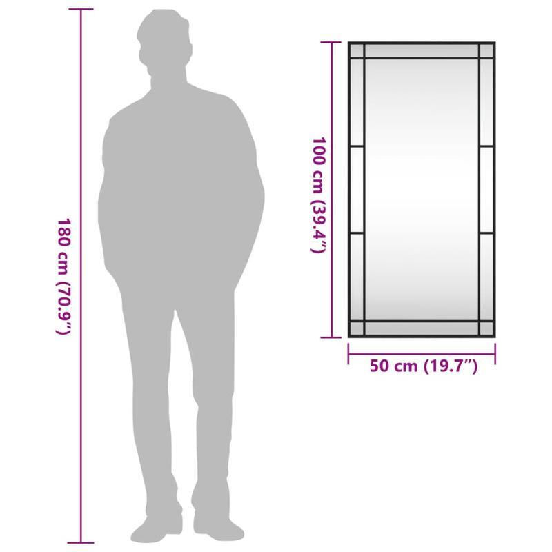 Wandspiegel – Spiegel – Badkamerspiegel – Hangspiegel – Woondecoratie – Zwart – Rechthoekig – 50x100 cm – IJzeren Frame – Verticaal – Zonder Elektriciteit