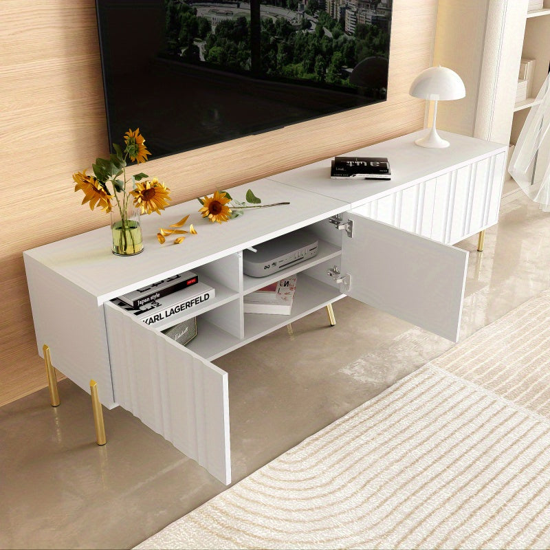 Tv Meubel – Tv Kast – Tv Dressoir – Mediameubel – Tv Meubel Wit – 190 cm Lang – Goudkleurige Pootjes – Softclose Groefde Deuren