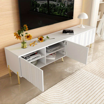 Tv Meubel – Tv Kast – Tv Dressoir – Mediameubel – Tv Meubel Wit – 190 cm Lang – Goudkleurige Pootjes – Softclose Groefde Deuren