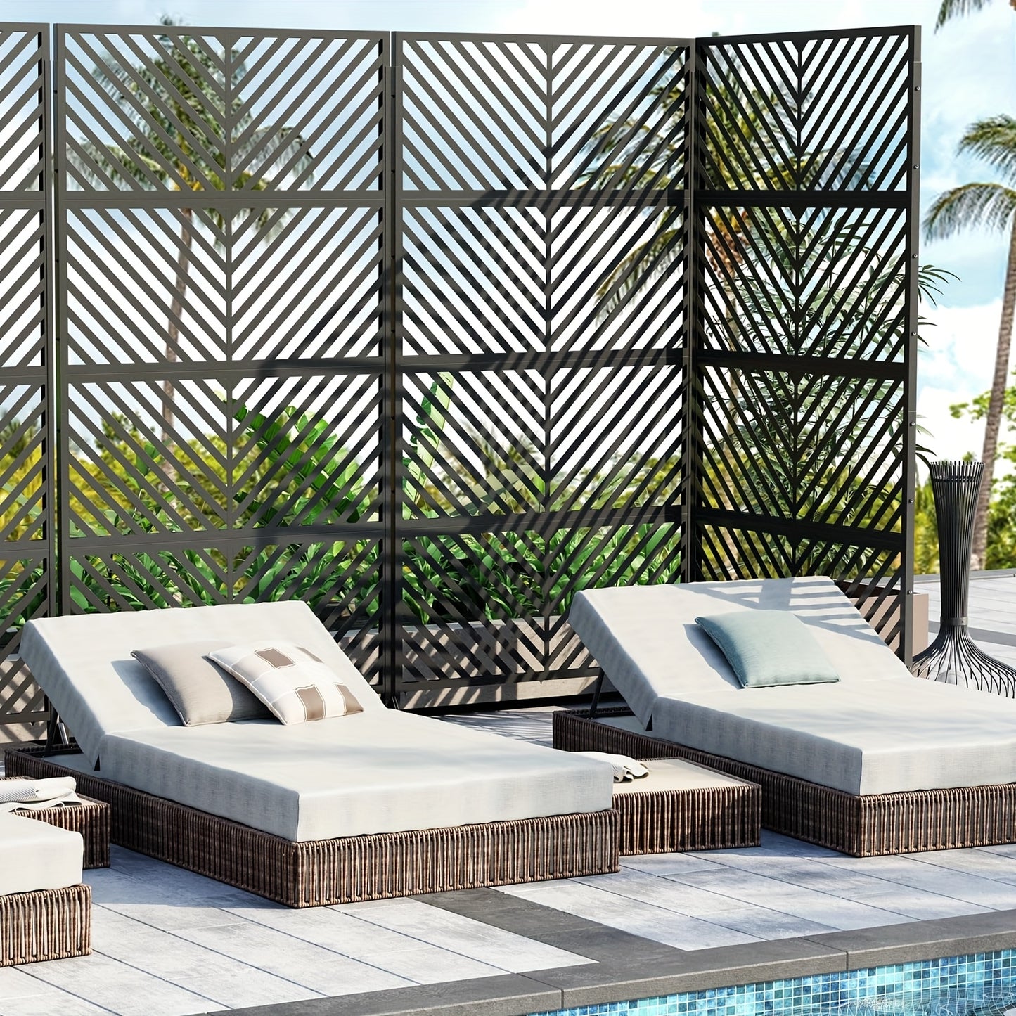 A Sturdy, Rust-Resistant Metal Privacy Screen Designed for Outdoor Patios, Featuring a Decorative Fence Panel That Withstands Weather Conditions, Measuring 182.88 cm in Height And 101.6 cm in Width, Perfect for Backyard Separ