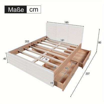 Tweepersoonsbed – Bedframe – Slaapkamermeubel – Opbergbed – Bed met Lade – Modern Design – 180x200 cm – Inclusief Lattenbodem – Eiken Wit