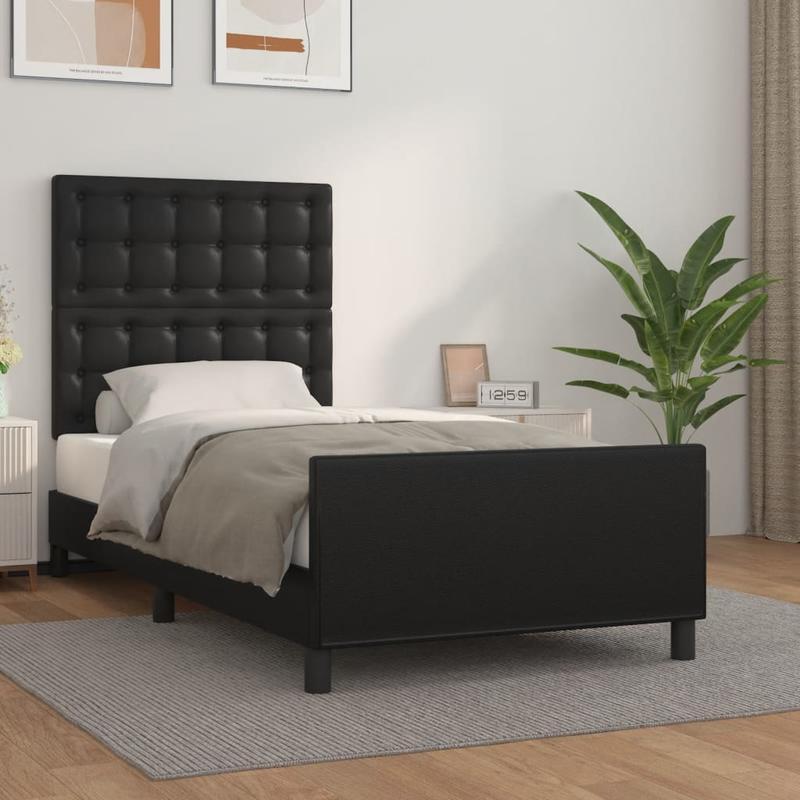 Bed Frame – Bed Frame Met Hoofdeinde – Eenpersoonsbed – Stalen Bedframe – Slaapbank Frame – Zwart – Stevig Ontwerp – 90x200 Cm Groot