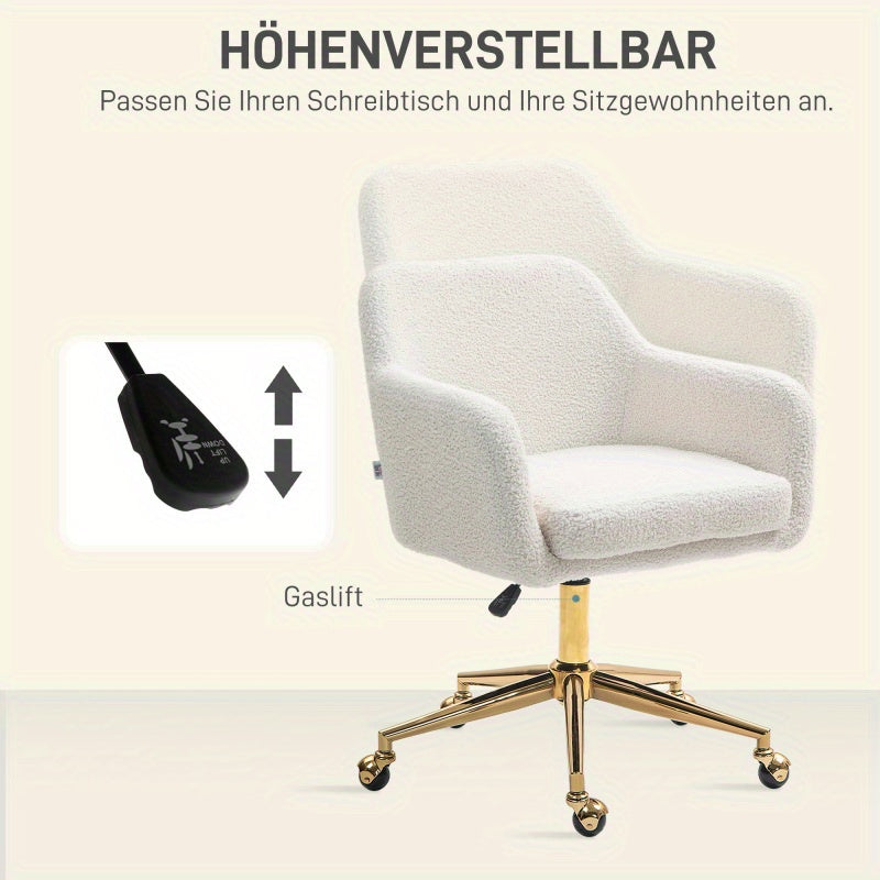 Bureaustoel – Werkstoel – Kantoorstoel – Bureaustoel Draaibaar – Studiekeuze – Crème Wit – Verstelbare Zithoogte – Stalen Frame