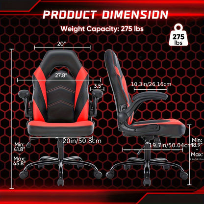 Gamingstoel – Game Chair – Bureaustoel – Racestoel – Werkstoel – Ergonomisch Design – In hoogte verstelbaar – 360° Draaibaar – Inklapbare Armleuningen – Memory Foam Zitting – Rood
