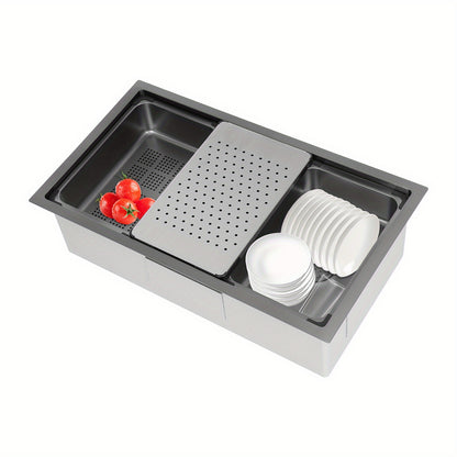 Keukenspoelbak – Spoelbak – Gootsteen – Wasbak – Spoelbakken – Zwart RVS – 76x45 cm – 304 Roestvrij Staal – Grote Inhoud & Inclusief Afdruipmand