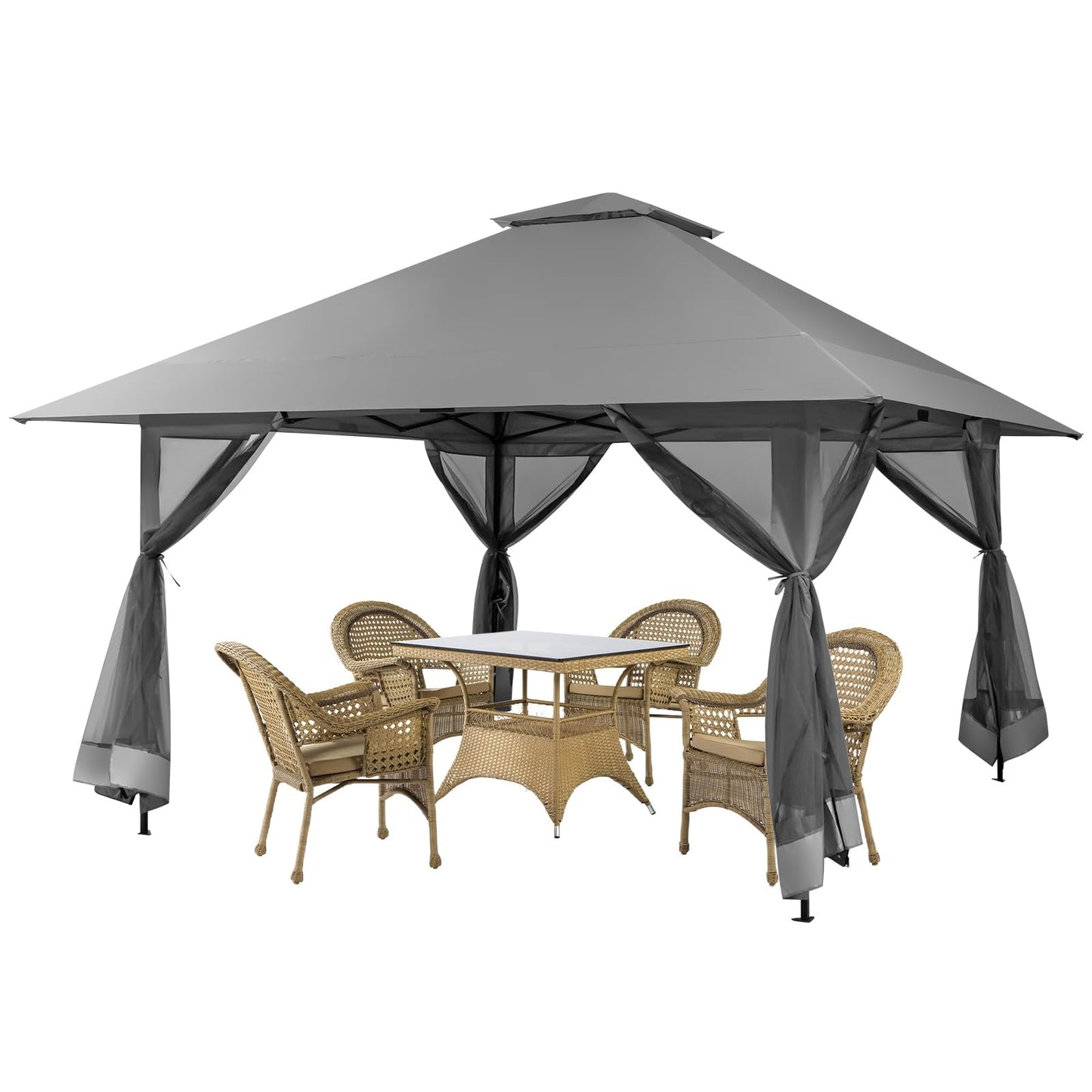 4x4m Pop-Up Vouwpaviljoen – Vouwtent – Tuinpaviljoen – Partytent – Schaduwdoek – UV Bescherming 50+ – Verstelbare Hoogte – Inclusief Draagtas Met Wieltjes – Grijs