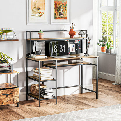 Computertafel – Bureau – Werkplek – Schrijftafel – Studietafel – Met 4 Opbergrekken – Zwart Schrijfbord – 120x53x126 cm – Industrieel Bruin Zwart