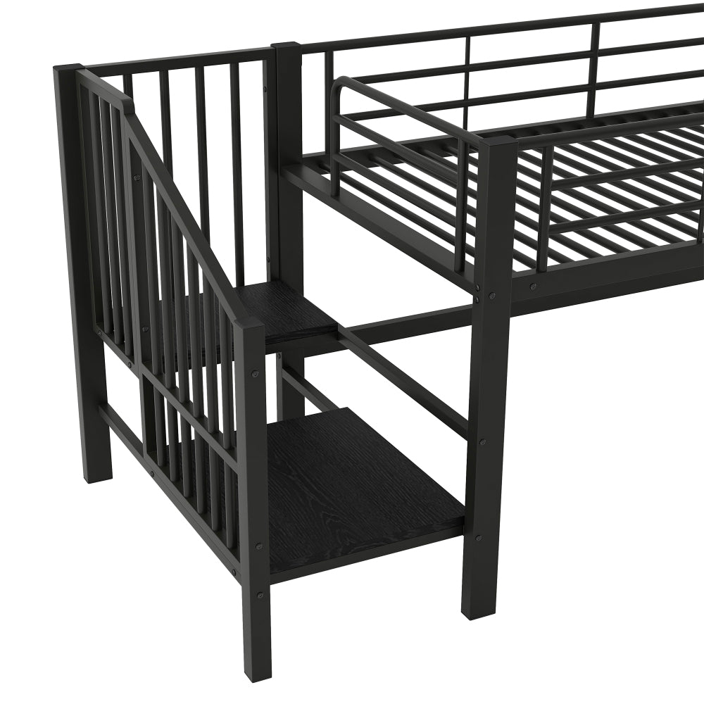 Elevated Storage Stair Bed, Black | Metal Contemporary Style, Assembled, No Electricity Required