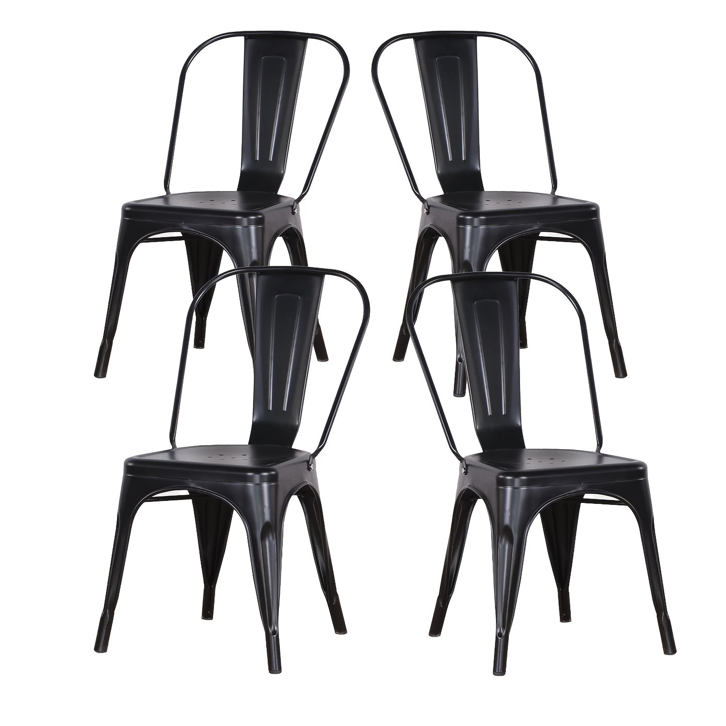 Eetkamerstoelen – Keukenstoelen – Woonkamerstoelen – Buitensstoelen – Stapelbare Stoelen – Set Van 4 Zwart – Stevig Metalen Frame – Comfortabel Ergonomisch Design