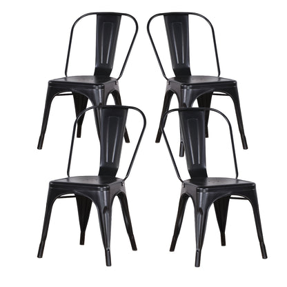 Eetkamerstoelen – Keukenstoelen – Woonkamerstoelen – Buitensstoelen – Stapelbare Stoelen – Set Van 4 Zwart – Stevig Metalen Frame – Comfortabel Ergonomisch Design