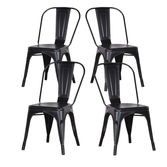 Eetkamerstoelen – Keukenstoelen – Woonkamerstoelen – Buitensstoelen – Stapelbare Stoelen – Set Van 4 Zwart – Stevig Metalen Frame – Comfortabel Ergonomisch Design
